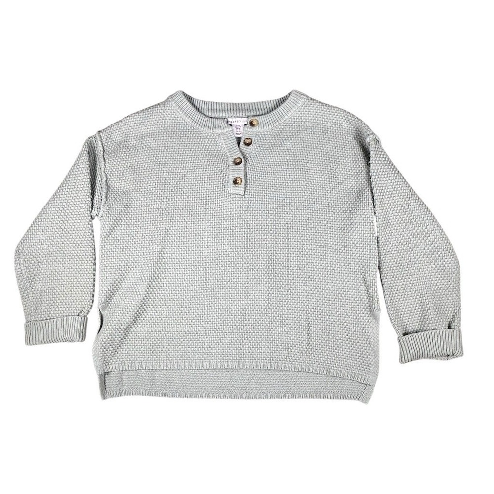 Sincerely Jules Sweater Womens XS Green Waffle Knit Henley Pullover Long